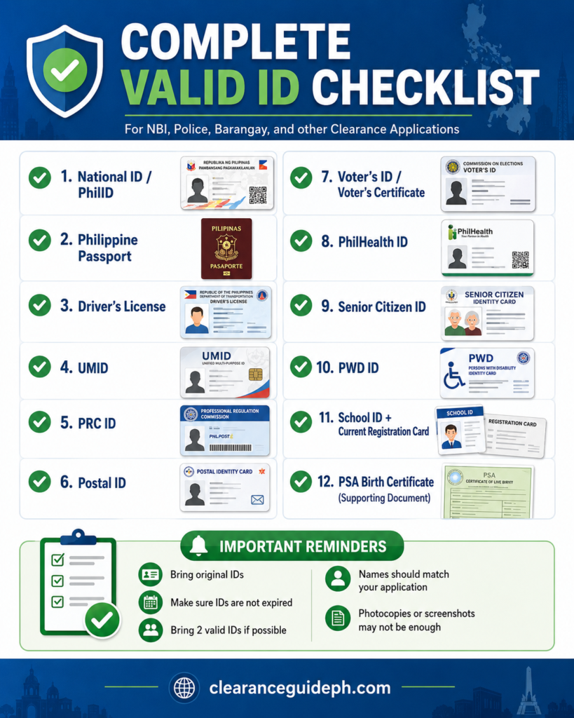Complete valid IDs checklist