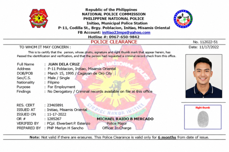 Police Clearance Sample