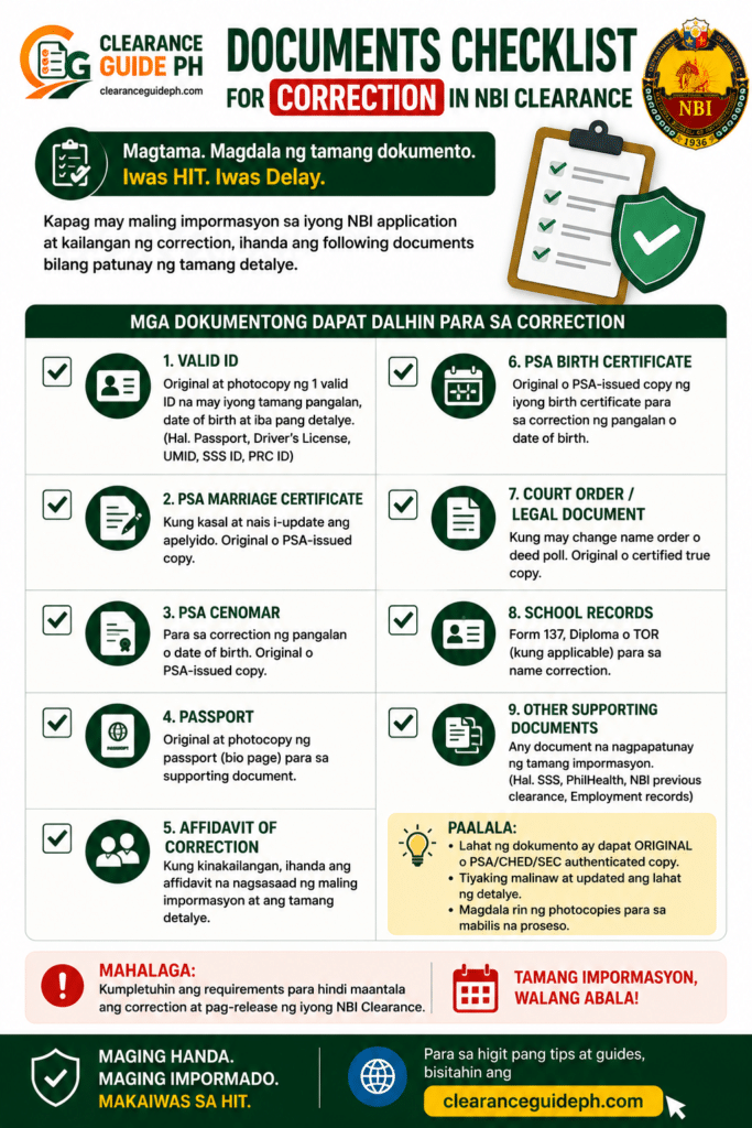 Sample checklist of documents for correction nbi clearance wrong details