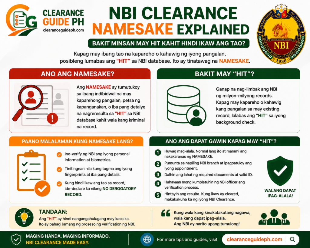 Sample namesake explanation graphic for nbi clearance hit meaning