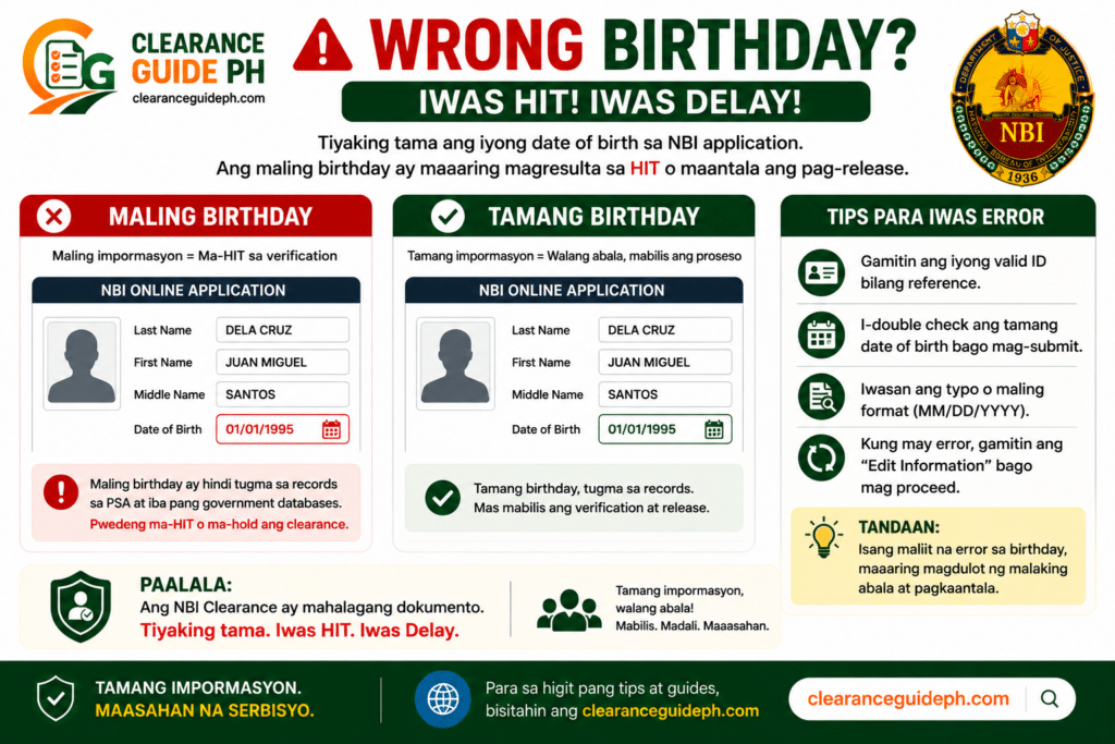 Sample wrong birthday correction reminder nbi clearance wrong details
