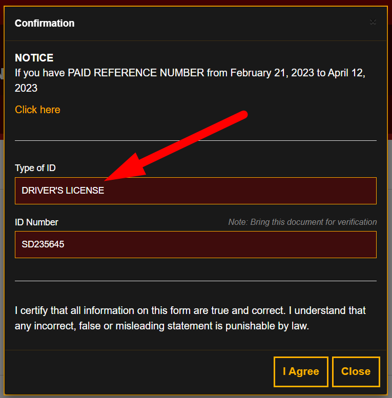 valid ID type and ID number for NBI Appointment Online