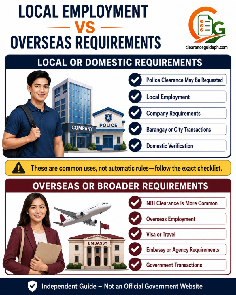 Police Clearance for local employment and NBI Clearance for overseas requirements