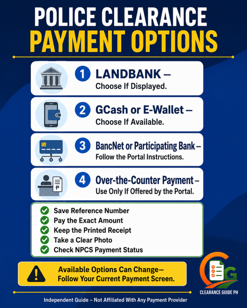 Possible Police Clearance online and over-the-counter payment options