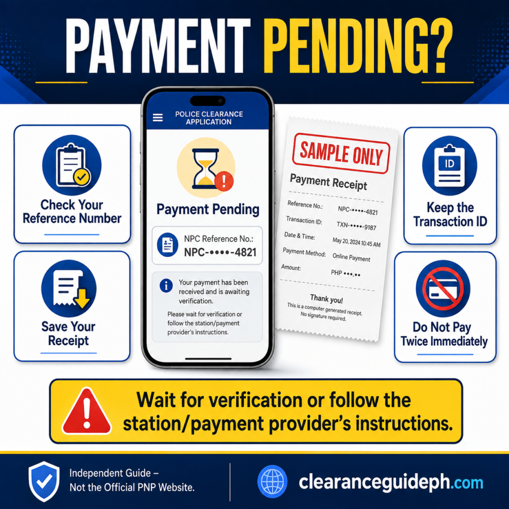 Police Clearance payment pending warning and payment proof reminder