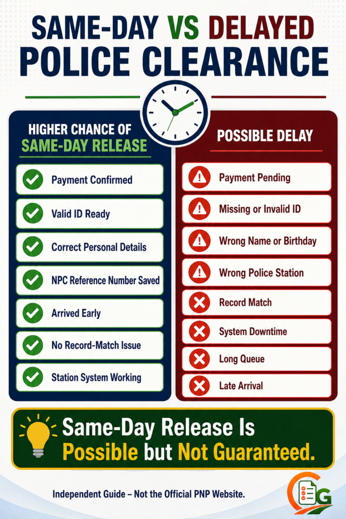 Same-day versus delayed Police Clearance application comparison