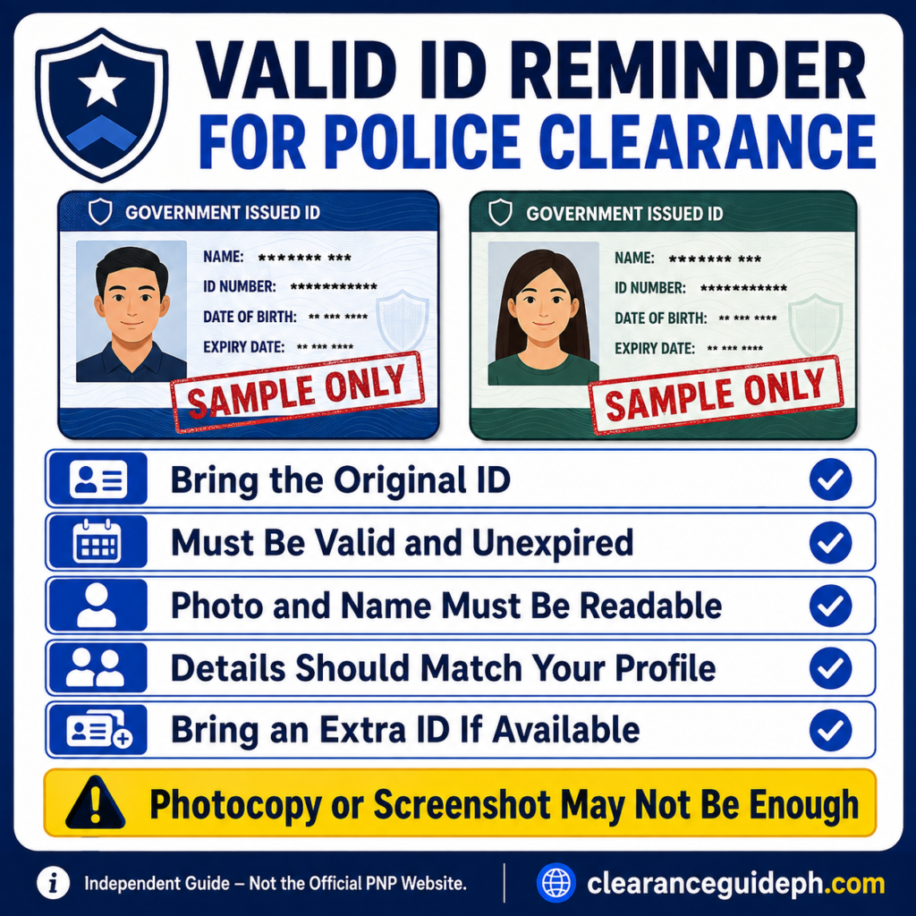 Valid government-issued ID reminder for Police Clearance applicants